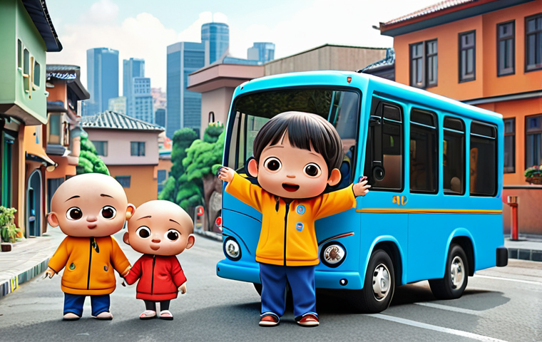 **

A group of adorable "Tayo" bus characters helping a lost Rogi. Focus on the emotion of empathy and comfort. Background should suggest a friendly, animated cityscape. The style should be bright and cheerful, appealing to young children.

**