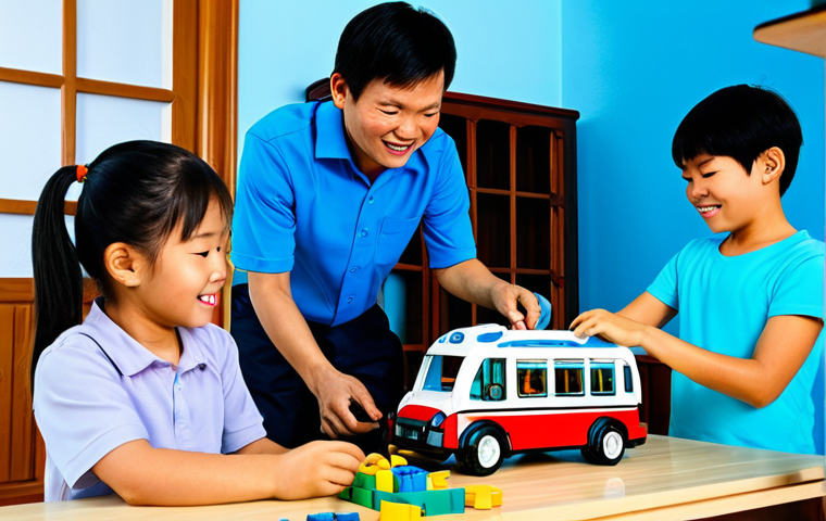 **
"A group of fully clothed Vietnamese children happily building a Tayo bus playset in a brightly lit living room. The scene is family-friendly and educational, with building blocks scattered around. The children are wearing modest clothing and are focused on the construction. Safe for work. Perfect anatomy, correct proportions, professional photography, high quality."
**