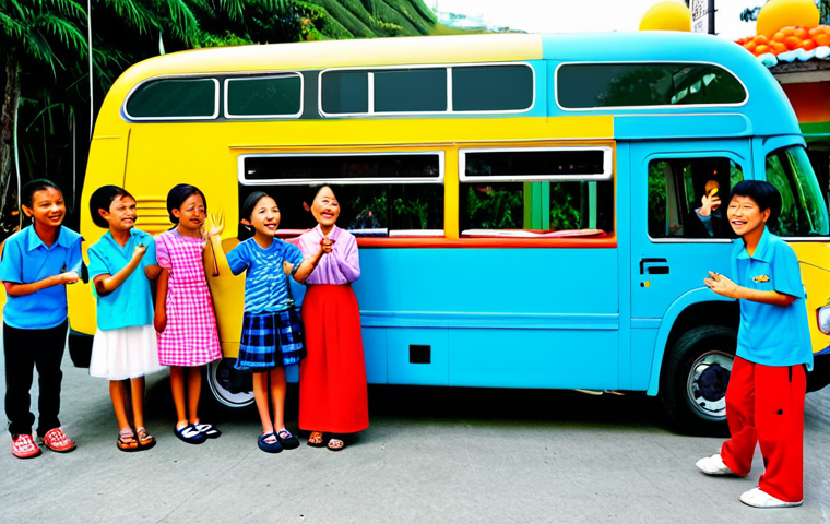 타요 팬미팅 개최 - **Image Prompt:** "A group of Vietnamese children, fully clothed in bright, colorful, modest clothin...